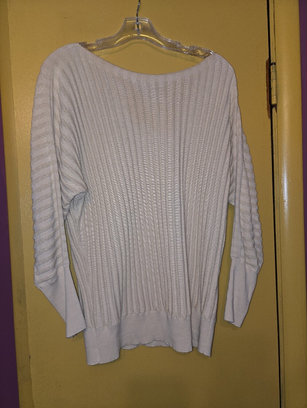 Etcetera Cream Ribbed Dolman-Sleeve Scoop Sweater